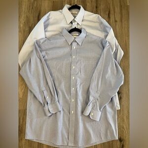 SET OF 2 ROUNDTREE & YORK Gold Label Dress Shirts 17/34. Blue Non Iron EZ Wash.